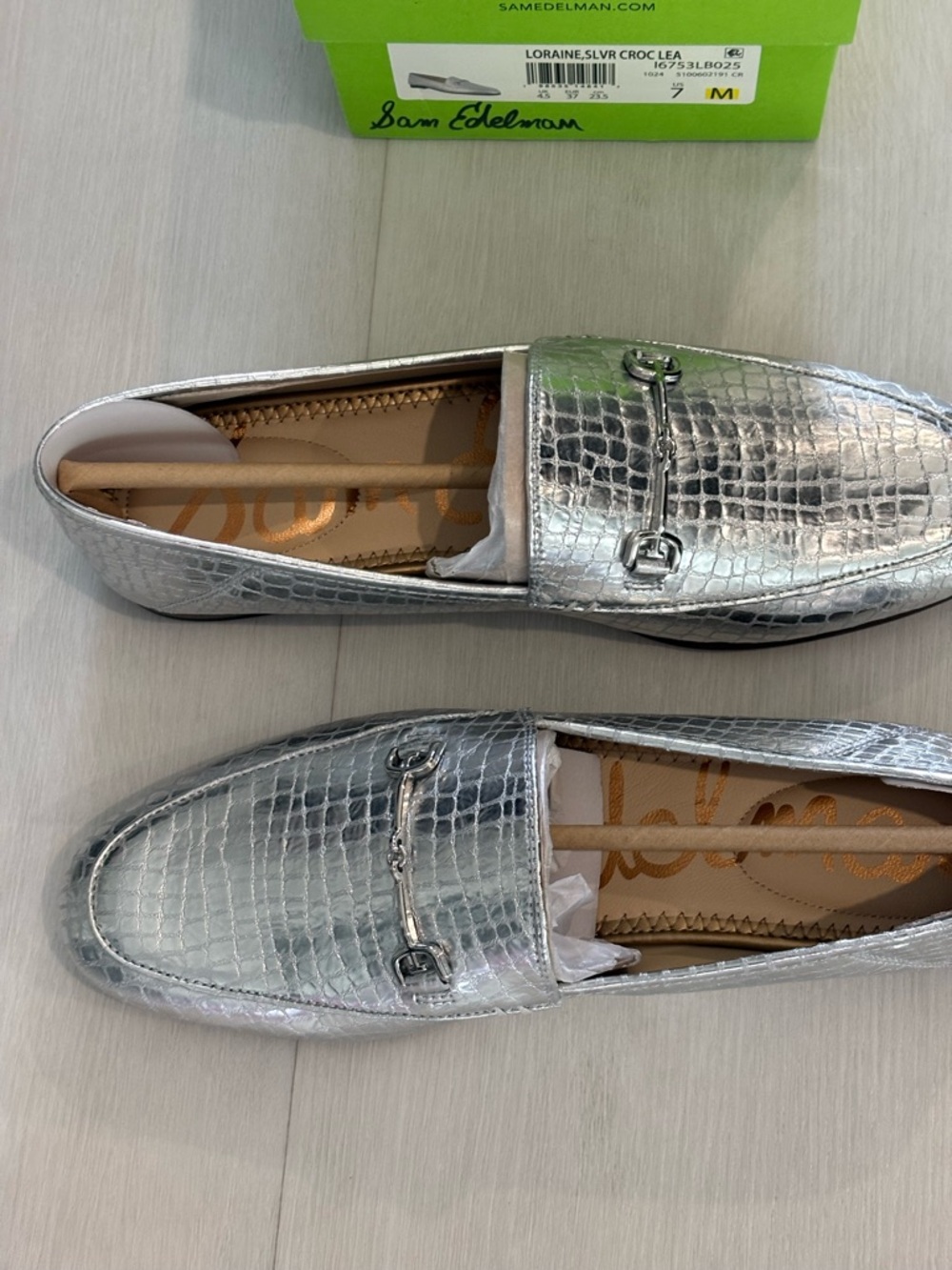 Sam Edelman Silver Croc-Embossed Bit Loafers